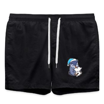 Hibou avec oreiller et bonnet somnolent - Short de bain - noir - Devant - AI Model Male 185 light (185cm)