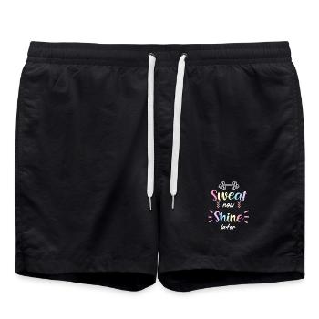 Schweiß jetzt glänzt später Fitnessstudio-Design - Badeshorts - Schwarz - Vorne - AI Model Male 185 light (185cm)