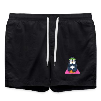 Penguin Yoga Fitness Meditation - Swim Trunks - black - Front - AI Model Male 185 light (185cm)