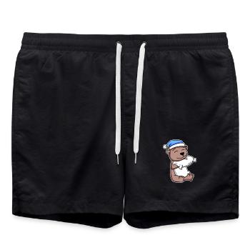 Bear with pillow and sleeping cap - Swim Trunks - black - Front - AI Model Male 185 light (185cm)