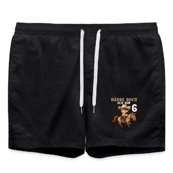 Cowboy Sheriff 6 Kindergeburtstag 6 Jahre Cowboys - Badeshorts - Schwarz - Vorne - AI Model Male 185 light (185cm)