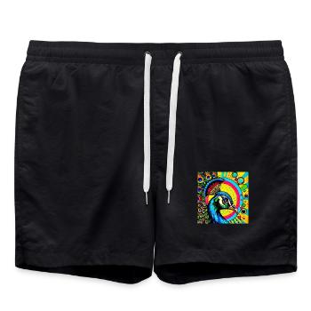 Paon Pop Art - Short de bain - noir - Devant - AI Model Male 185 light (185cm)
