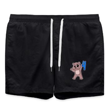 Ours motif 4e anniversaire - Quatre ans - Short de bain - noir - Devant - AI Model Male 185 light (185cm)
