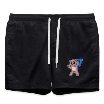 Ours motif 7e anniversaire - Sept ans - Short de bain - noir - Devant - AI Model Male 185 light (185cm)