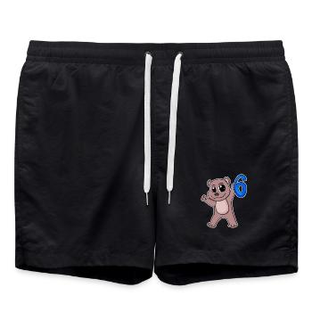 Ours motif 6e anniversaire - Six ans - Short de bain - noir - Devant - AI Model Male 185 light (185cm)