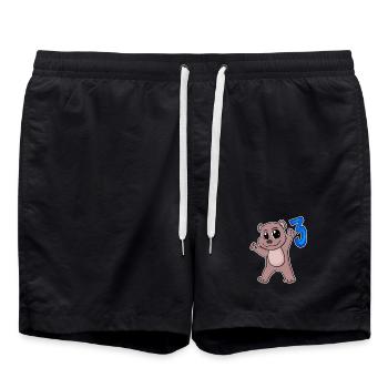 Ours motif 3e anniversaire - Trois ans - Short de bain - noir - Devant - AI Model Male 185 light (185cm)
