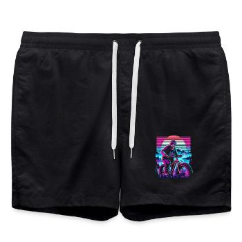 Synthwave Skeleton Biker Fatbike Retro Sunset - Swim Trunks - black - Front - AI Model Male 185 light (185cm)