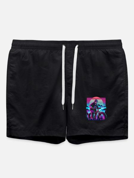 Synthwave Skelett Biker Fatbike Retro Sunset - Badeshorts - Schwarz