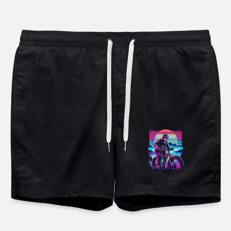 Synthwave Skelett Biker Fatbike Retro Sunset - Badeshorts - Schwarz