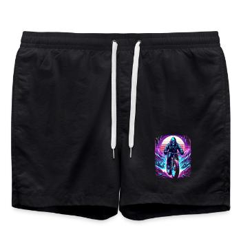 Skelett Fatbiker Synthwave Retro Fahrrad Fahrer - Badeshorts - Schwarz - Vorne - AI Model Male 185 light (185cm)