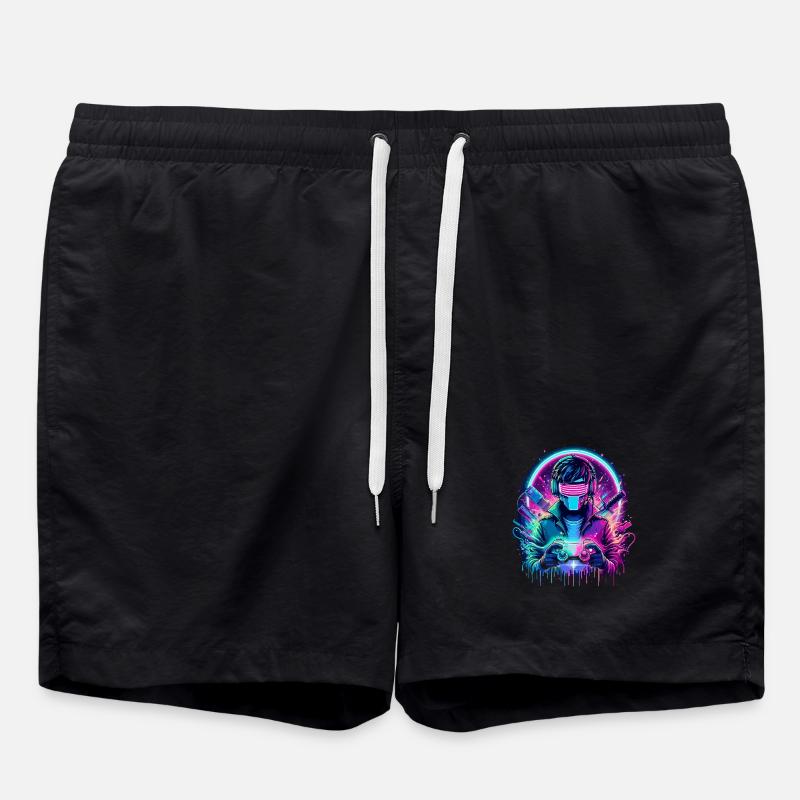 Neon Cyber Controller - Retro Gaming Power - Badeshorts - Schwarz