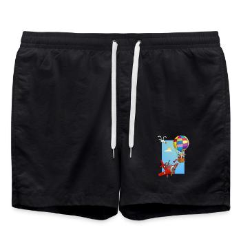 Girl in a hot air balloon and a red airplane - Swim Trunks - black - Front - AI Model Male 185 light (185cm)