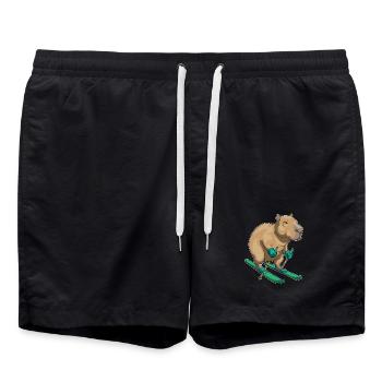 Wasserschwein Skifahrer Ski Wintersport - Badeshorts - Schwarz - Vorne - AI Model Male 185 light (185cm)