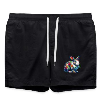 Hase mit Blumen geschmückt - Badeshorts - Schwarz - Vorne - AI Model Male 185 light (185cm)