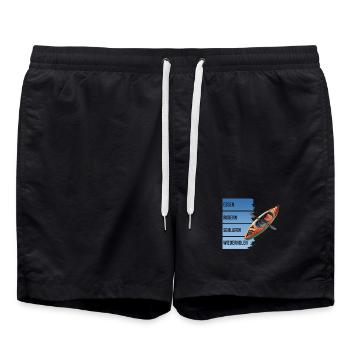 Essen - Rudern - Schlafen - Wiederholen - Badeshorts - Schwarz - Vorne - AI Model Male 185 light (185cm)