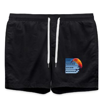 Essen - Paragliden - Schlafen - Wiederholen - Badeshorts - Schwarz - Vorne - AI Model Male 185 light (185cm)