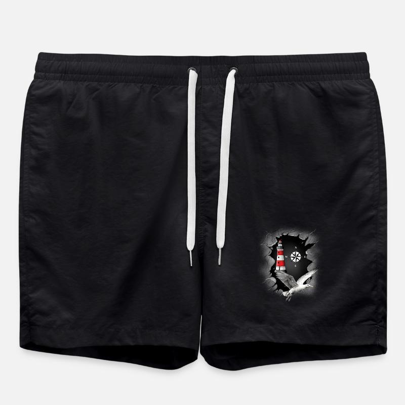 Seagull Lighthouse Compass Maritime Ahoy - Swim Trunks - black