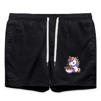 Japonais Kawaii Licorne Ramen Cuisine Asiatique - Short de bain - noir - Devant - AI Model Male 185 light (185cm)