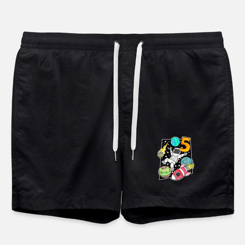 5th Birthday Boy Astronaut Rocket - Swim Trunks - black