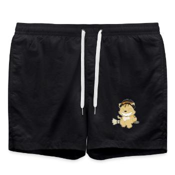 Katze Hexe Besen - Badeshorts - Schwarz - Vorne - AI Model Male 185 light (185cm)