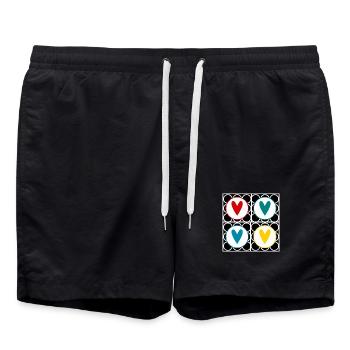 HERZ. HERZ. VALENTINSTAG. LIEBE. LIEBE. PAAR. - Badeshorts - Schwarz - Vorne - AI Model Male 185 light (185cm)