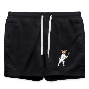 Jack Russel Terrier Hockey sur gazon avec un bâton de hockey sur gazon - Short de bain - noir - Devant - AI Model Male 185 light (185cm)