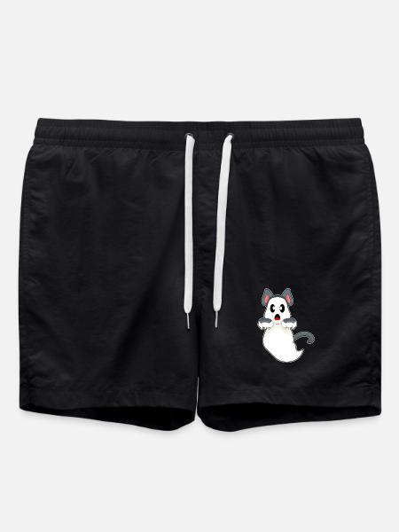 Cat Halloween Ghost - Swim Trunks - black