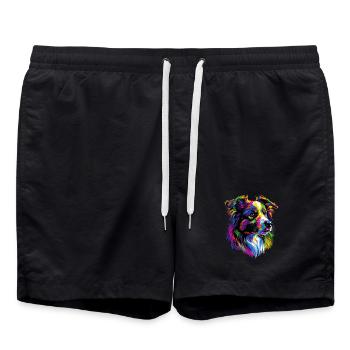 Australian Shepherd Bright Colors Pop Art Aussie - Swim Trunks - black - Front - AI Model Male 185 light (185cm)