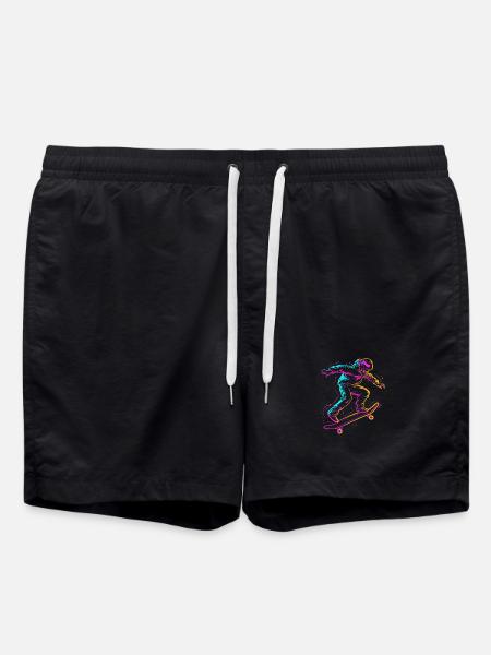Cartoon Skateboarder Drawing - Swim Trunks - black