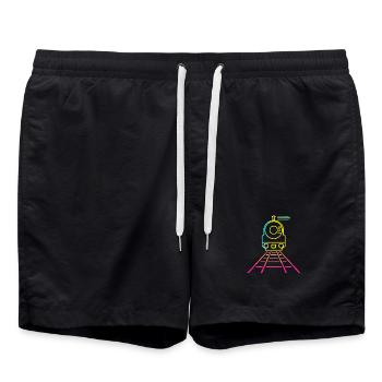 Railroad Cartoon Style - Swim Trunks - black - Front - AI Model Male 185 light (185cm)