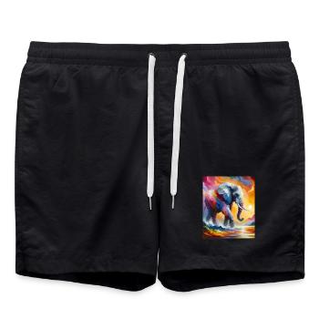 Vibrant Elephant Splash Colorful Sunrise Fantasy - Swim Trunks - black - Front - AI Model Male 185 light (185cm)