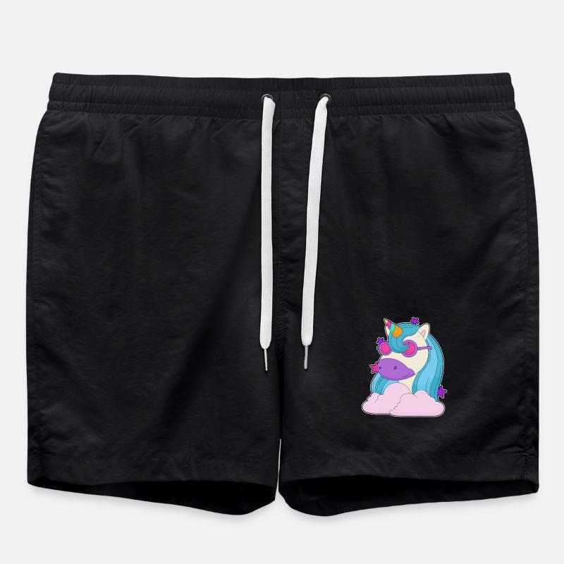 Einhorn Wolken - Badeshorts - Schwarz