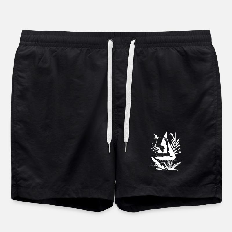 Sailboat Comic - Swim Trunks - black