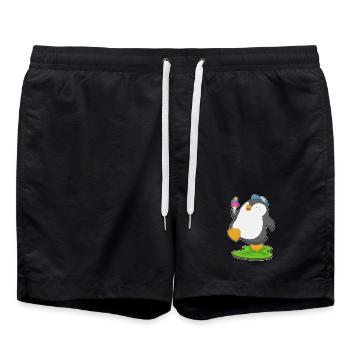 Penguin Waffle Ice Cream - Swim Trunks - black - Front - AI Model Male 185 light (185cm)