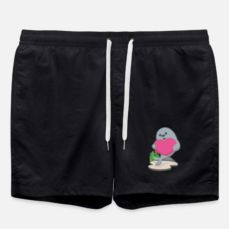 Seehund Herz - Badeshorts - Schwarz