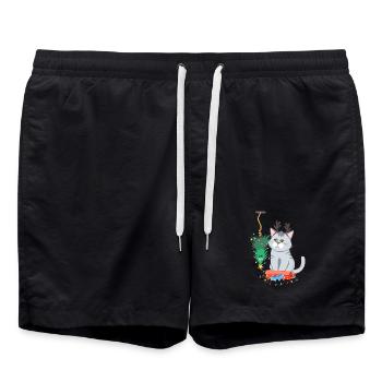 Chat et sapin de Noël Anti Noël - Short de bain - noir - Devant - AI Model Male 185 light (185cm)