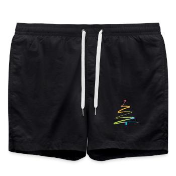 Regenbogen Weihnachtsbaum Aquarell - Badeshorts - Schwarz - Vorne - AI Model Male 185 light (185cm)