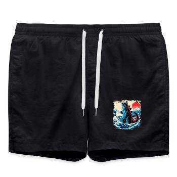 Funny Monster Kitty Cat Catzilla Anime Manga Japan - Swim Trunks - black - Front - AI Model Male 185 light (185cm)