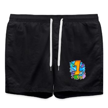 Zahl 1 Nummer Eins - Fische Motiv - Badeshorts - Schwarz - Vorne - AI Model Male 185 light (185cm)