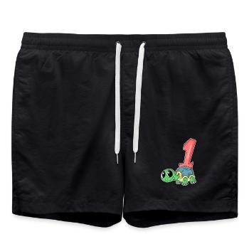 Zahl 1 Nummer Eins - Schildkröte Motiv - Badeshorts - Schwarz - Vorne - AI Model Male 185 light (185cm)
