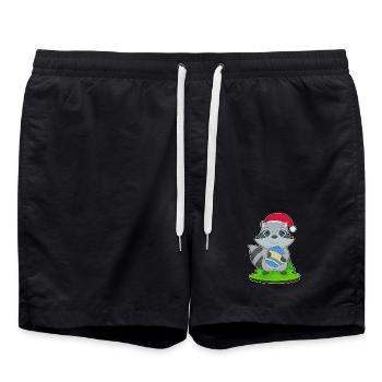Raccoon Christmas Christmas Ball - Swim Trunks - black - Front - AI Model Male 185 light (185cm)