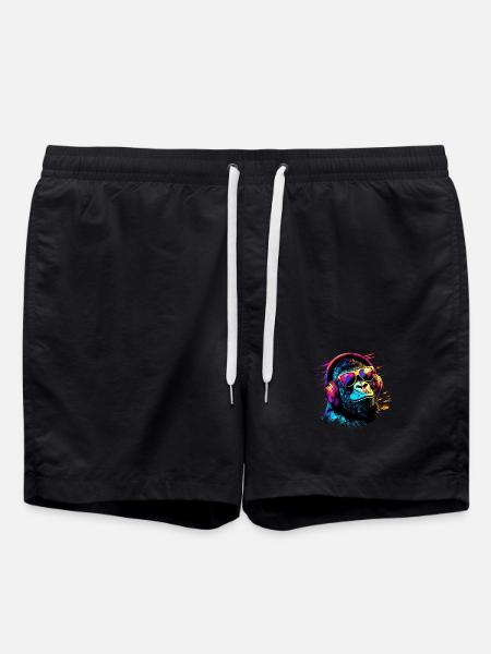DJ Monkey Casque Lunettes de soleil Musique Fête Monkey - Short de bain - noir