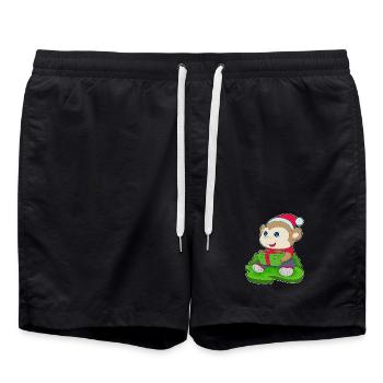 Affe Weihnachten Weihnachtsmütze - Badeshorts - Schwarz - Vorne - AI Model Male 185 light (185cm)