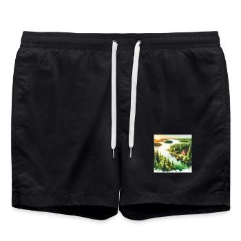Forêt d’été Rovaniemi Scandinavie Finlande Nature - Short de bain - noir - Devant - AI Model Male 185 light (185cm)