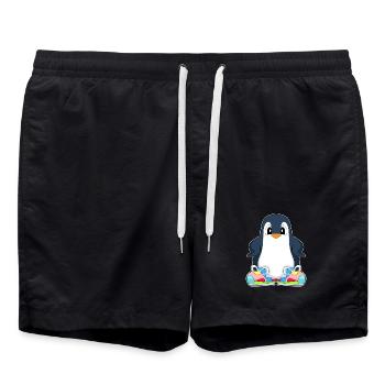 Lustiger Pinguin  - Badeshorts - Schwarz - Vorne - AI Model Male 185 light (185cm)
