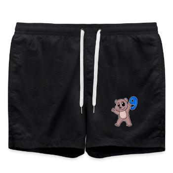 9th Birthday Motif Bear - 9 Years - Swim Trunks - black - Front - AI Model Male 185 light (185cm)