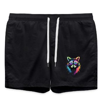 Waschbär Popart Bunt Regenbogen Raccoon Waschbären - Badeshorts - Schwarz - Vorne - AI Model Male 185 light (185cm)