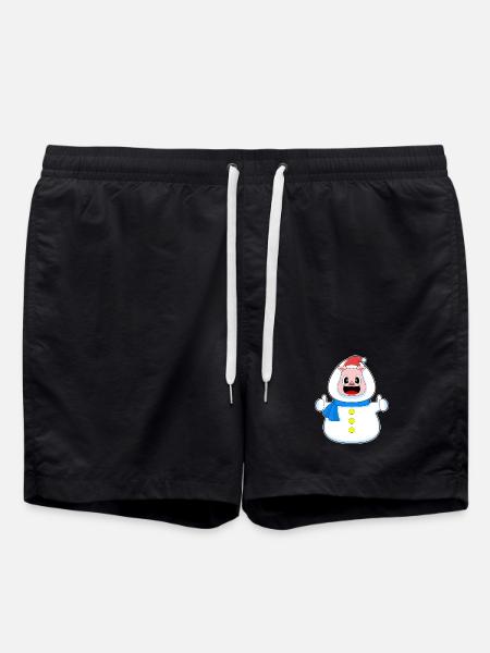 Pig Christmas Snowman - Swim Trunks - black