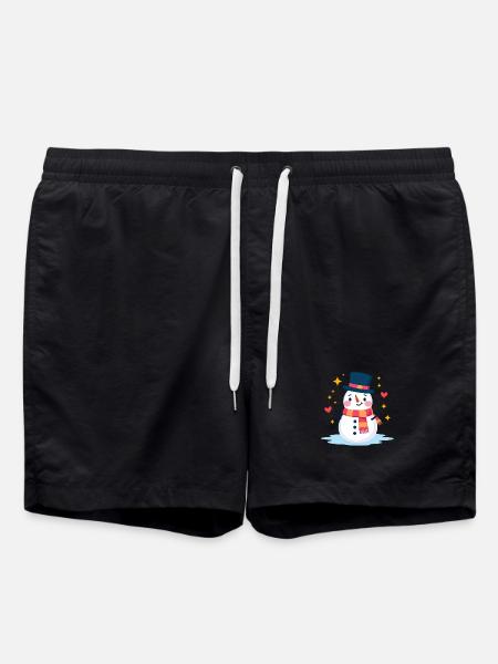 Süßer Schneemann mit Zylinder Festliche Weihnachtsstimmung - Badeshorts - Schwarz