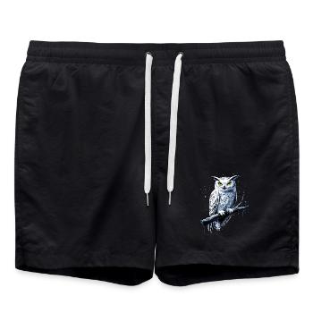Eule Schleiereule Kauz Uhu Owl Süße Eulen - Badeshorts - Schwarz - Vorne - AI Model Male 185 light (185cm)